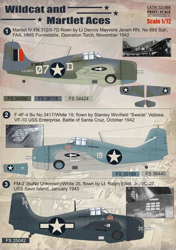 Print Scale PSL72066 1:72 Grumman Wildcat and Martlet Aces / 72-066 / 1