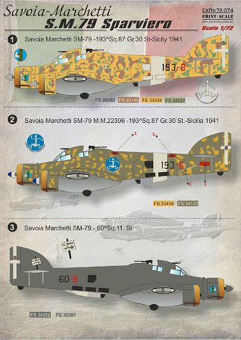 Print Scale PSL72074 1:72 Savoia-Marchetti SM.79 'Sparviero' 1