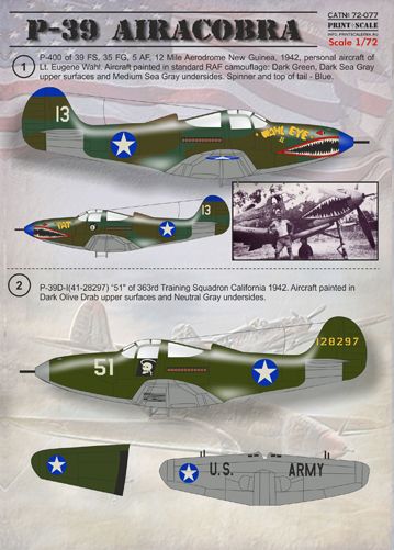 Print Scale PSL72077 1:72 Bell P-39 Airacobra 1