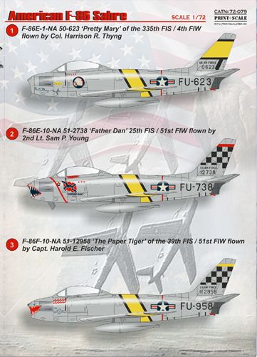 Print Scale PSL72079 1:72 North-American F-86E Sabre DOUBLE SHEET! 1