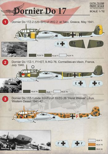 Print Scale PSL72098 1:72 Dornier Do-17 1