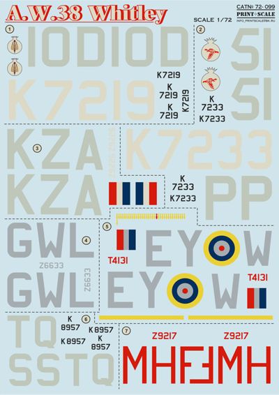 Print Scale PSL72099 1:72 Armstrong-Whitworth A.W.38 Whitley Decals
