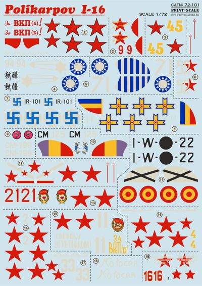 Print Scale PSL72101 1:72 Polikarpov I-16 1