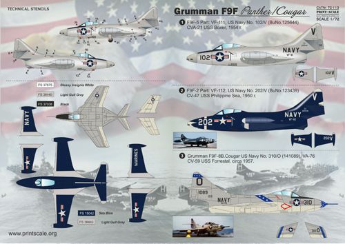 Print Scale PSL72113 1:72 Grumman F9F Panther and Cougar 1