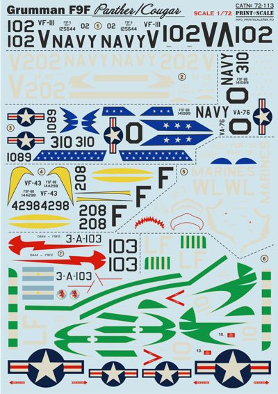 Print Scale PSL72113 1:72 Grumman F9F Panther and Cougar 1