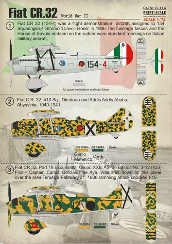Print Scale PSL72114 1:72 Fiat CR.32 1.Fiat CR.32