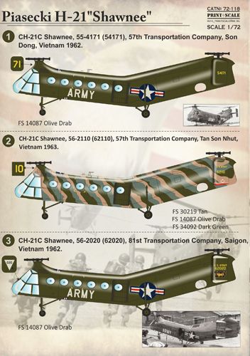 Print Scale PSL72118 1:72 Piasecki H-21 Shawnee 1