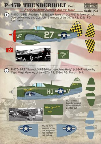 Print Scale PSL72128 1:72 P-47D Thunderbolt Razorback Aces Europe