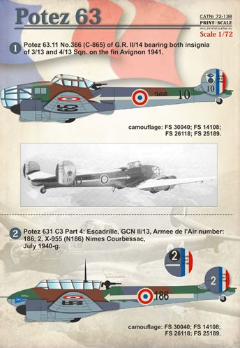 Print Scale PSL72138 1:72 Potez 63 1