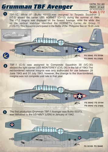 Print Scale PSL72140 1:72 Grumman TBF Avenger 1