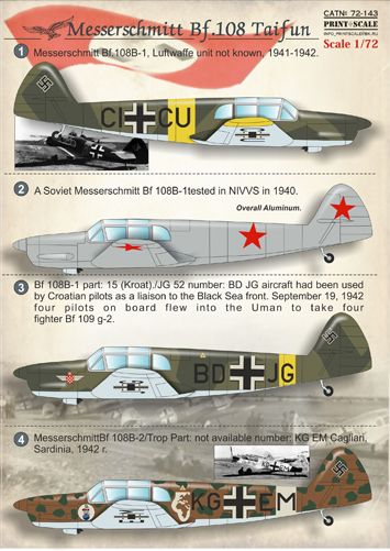 Print Scale PSL72143 1:72 Messerschmitt Bf-108B Taifun 1