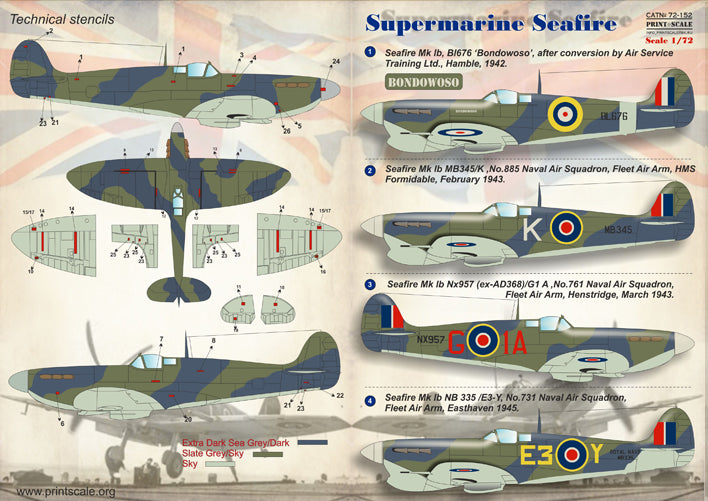 Print Scale PSL72152 1:72 Supermarine Seafire 1