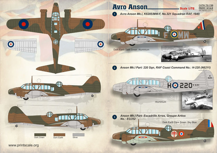 Print Scale PSL72156 1:72 Avro Anson 1
