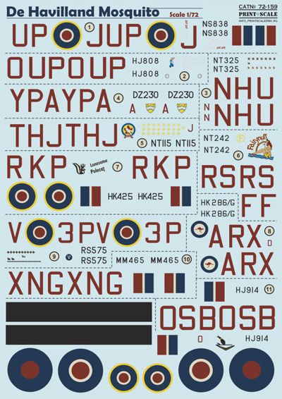 Print Scale PSL72159 1:72 DH Mosquito Multi-Variant RCAF/RAF/RAAF