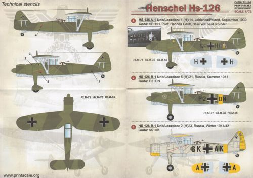 Print Scale PSL72164 1:72 Henschel Hs-126A-1/Hs-126B-1 [Hs-126B-2]