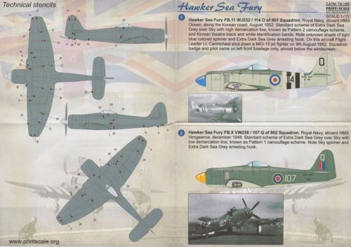 Print Scale PSL72165 1:72 Hawker Sea Fury FB.11 /FB.X
