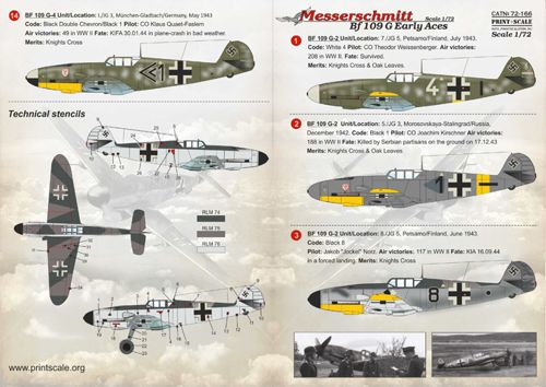 Print Scale PSL72166 1:72 Messerschmitt Bf-109G-2/Bf-109G-4 Early Aces