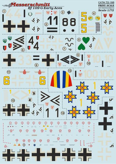 Print Scale PSL72166 1:72 Messerschmitt Bf-109G-2/Bf-109G-4 Early Aces