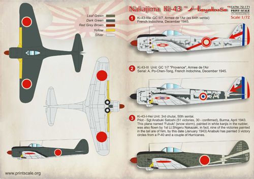 Print Scale PSL72171 1:72 Nakajima Ki-43 Hayabusa 1