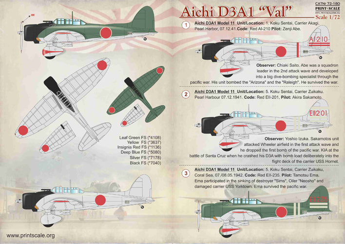 Print Scale PSL72180 1:72 Aichi D3A1 Val 1