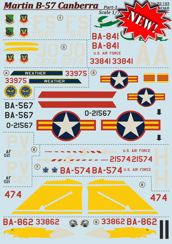 Print Scale PSL72193 1:72 Martin B-57B Canberra Part-1 [B-57C RB-57D EB-57E]