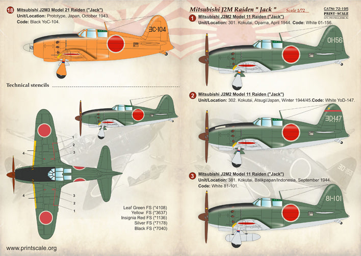 Print Scale PSL72195 1:72 Mitsubishi J2M Raiden
