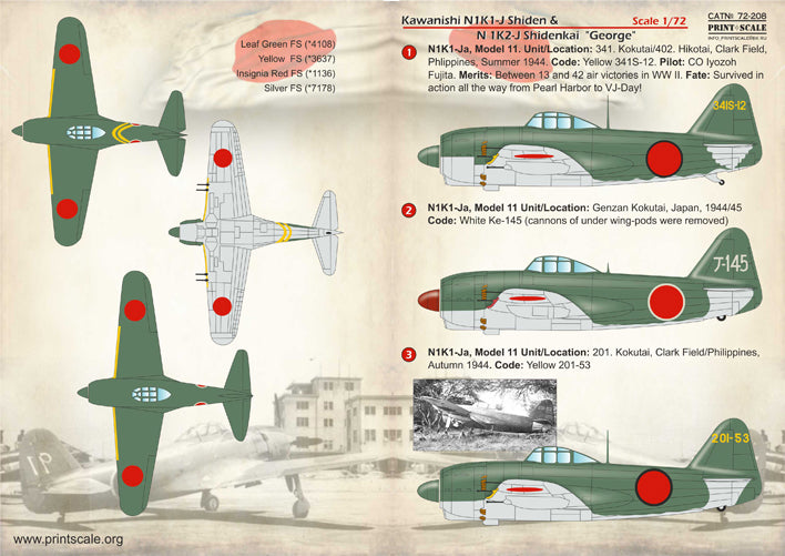 Print Scale PSL72208 1:72 Kawanishi N1K1-J Shiden & N1K2-J Shiden kai 'George'