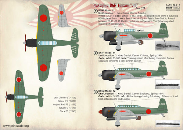 Print Scale PSL72212 1:72 Nakajima B6N1/B6N2 Tenzan 'Jill'