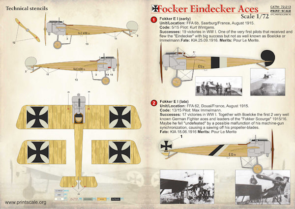 Print Scale PSL72213 1:72 Fokker E.I/E.II/E.III Eindecker Aces