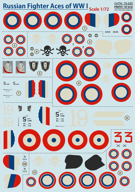 Print Scale PSL72220 1:72 Soviet Fighter Aces of WWI Decal Set