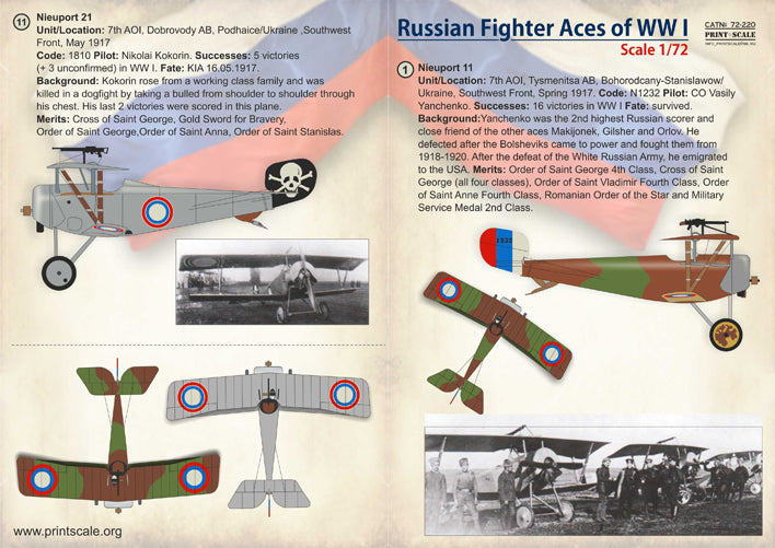Print Scale PSL72220 1:72 Soviet Fighter Aces of WWI Decal Set