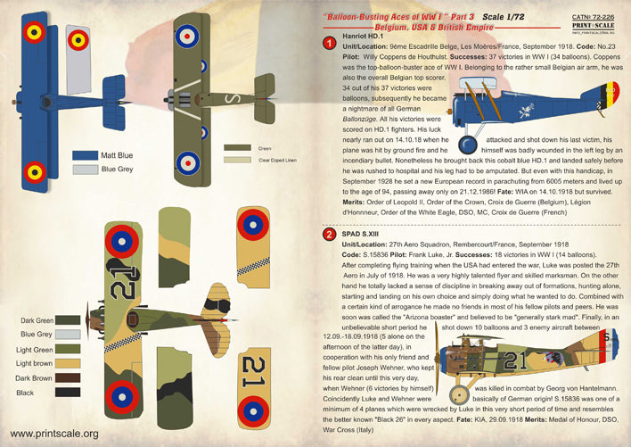 Print Scale PSL72226 1:72 Balloon-Busting Aces of WW I" Part 3