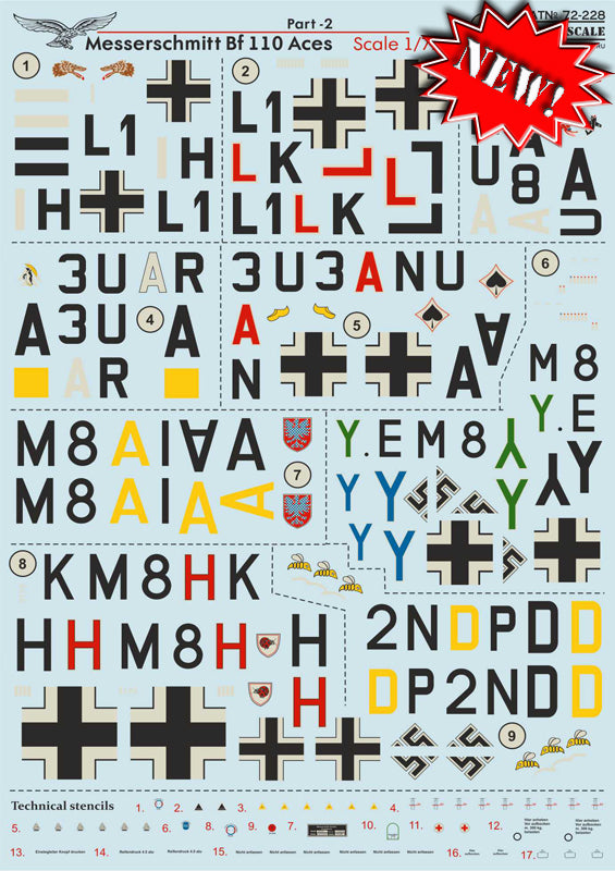 Print Scale PSL72228 1:72 Messerschmitt Bf-110 Aces Part 2 Decals