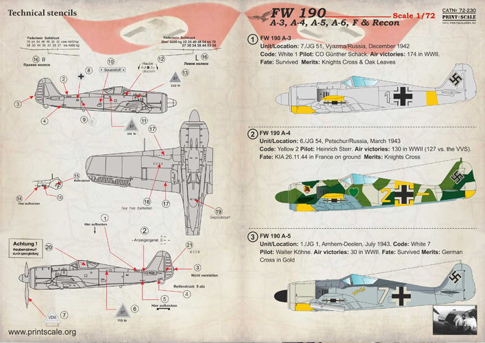 Print Scale PSL72230 1:72 Focke-Wulf Fw-190A/F Multi-Variant Decals