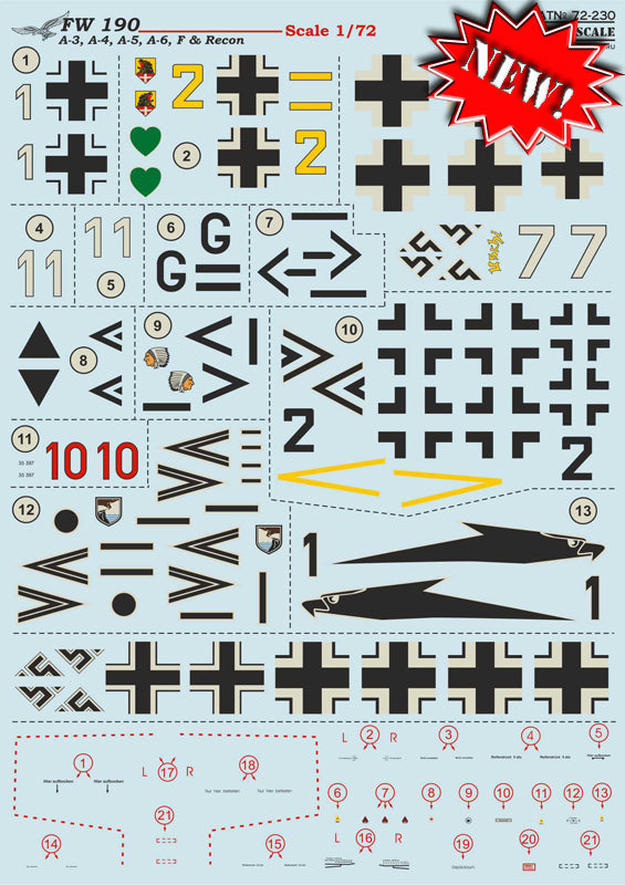 Print Scale PSL72230 1:72 Focke-Wulf Fw-190A/F Multi-Variant Decals