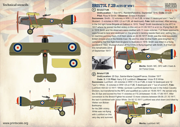 Print Scale PSL72234 1:72 Bristol F.2B Fighter Aces of WWI