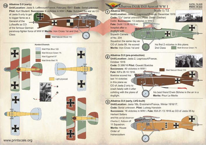 Print Scale PSL72235 1:72 Albatros D.I & D.II Aces of WWI