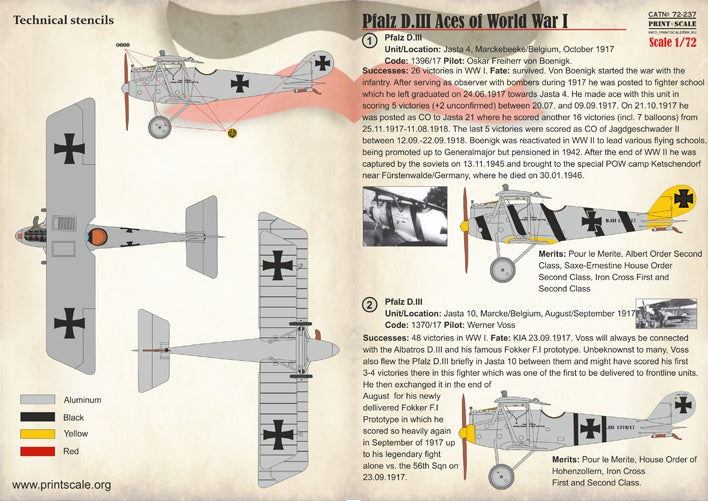 Print Scale PSL72237 1:72 Pfalz D.III Aces of WWI