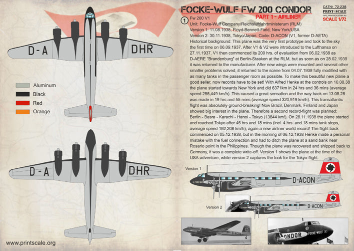 Print Scale PSL72238 1:72 Focke-Wulf Fw-200 CONDOR Part 1