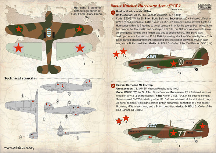 Print Scale PSL72242 1:72 Soviet Hawker Hurricane Aces of WWII