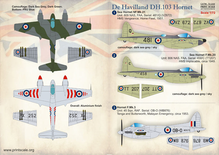 Print Scale PSL72244 1:72 de Havilland DH-103 Hornet [Mk.1 Mk.3 Mk.21]