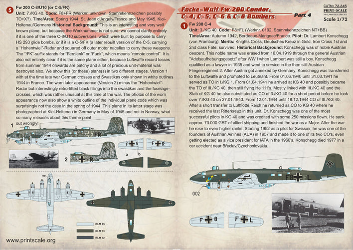 Print Scale PSL72245 1:72 Focke-Wulf Fw-200 Condor Part 4 Decals
