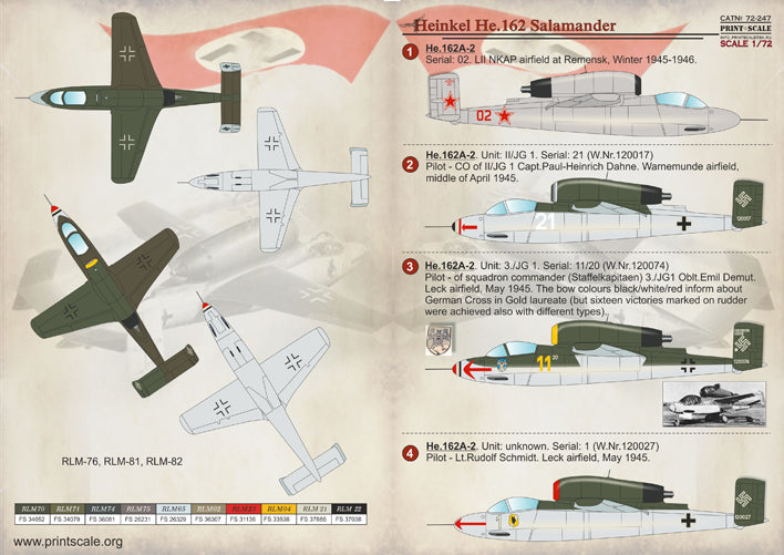 Print Scale PSL72247 1:72 Heinkel He-162A-1/He-162A-2 Salamander