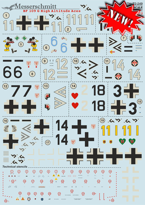 Print Scale PSL72249 1:72 Bf-109G High Altitude Aces Part 1 Decals