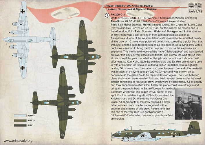 Print Scale PSL72250 1:72 Fw-200 Condor C-4/C-5/C-8 Decal Sheets