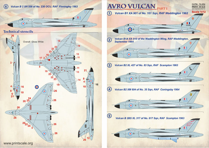 Print Scale PSL72252 1:72 Avro Vulcan B.1/B.2 Part 1 Decals