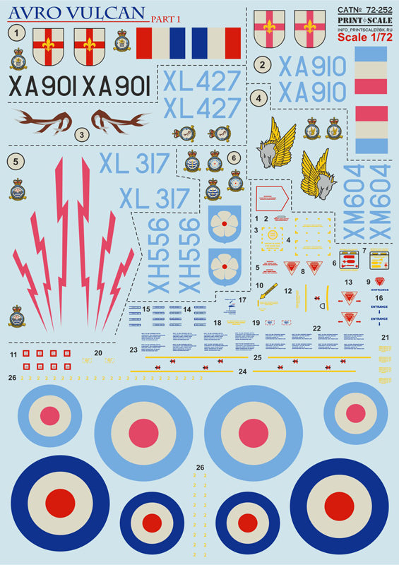 Print Scale PSL72252 1:72 Avro Vulcan B.1/B.2 Part 1 Decals