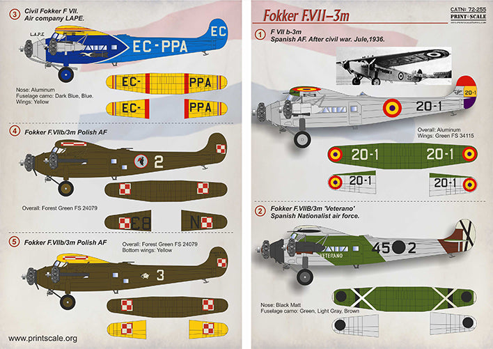 Print Scale PSL72255 1:72 Fokker F.VII-3m 1