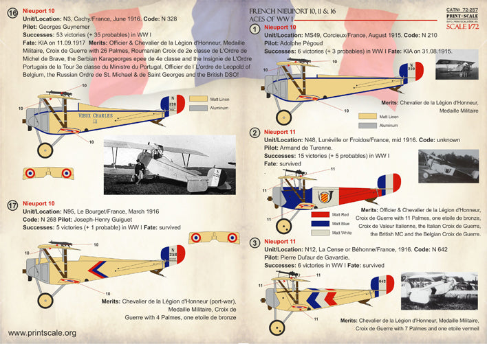 Print Scale PSL72257 1:72 French Nieuport Ni.10/Ni.11/Ni.16