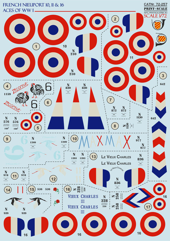 Print Scale PSL72257 1:72 French Nieuport Ni.10/Ni.11/Ni.16